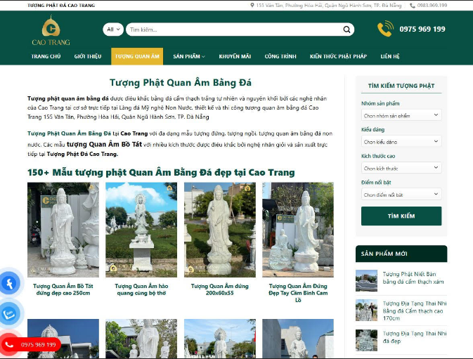 Tượng phật quan âm bằng đá Cao Trang